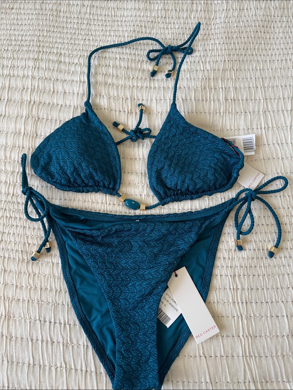 Red Carter Teal Textured Tie Bikini